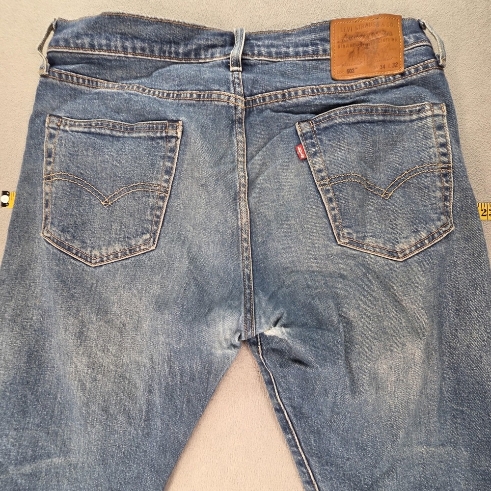 Levis 502 Jeans Mens Selvedge Blue Med Wash Regular Honeycomb Fits 34x31 - Picture 13 of 16
